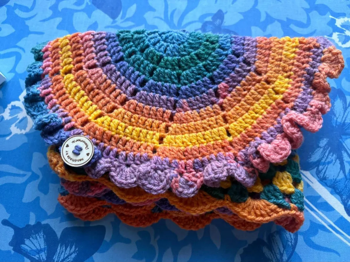 Rainbow ruffle mats Rainbow ruffle mats, handmade crochet by Atelier Annamaria. Colourful mats with ruffled pastel edges.